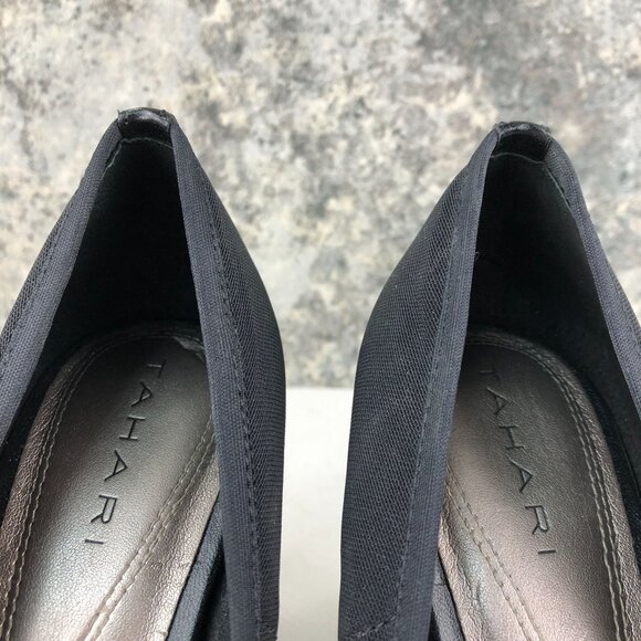 Tahari Women's Size 7.5M Daliah Black Criss Cross Peep Toe High Heel Pumps - Picture 4 of 16